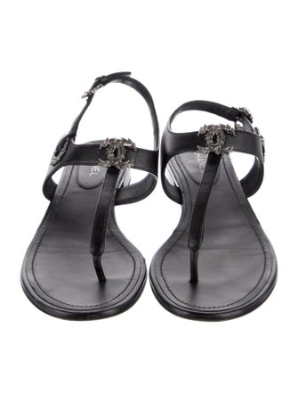 Chanel Interlocking CC Logo Leather T-Strap Sandals