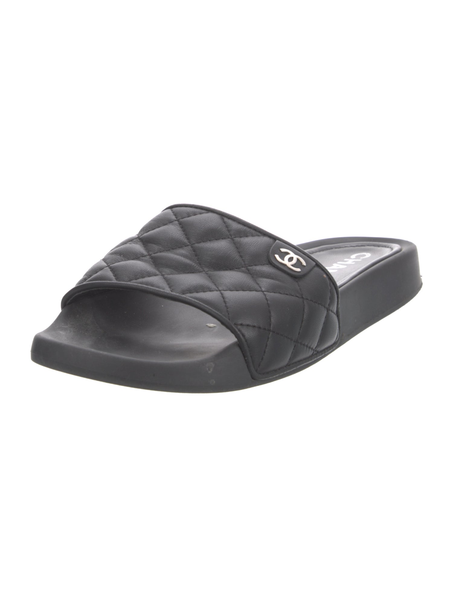 Chanel Interlocking CC Logo Leather Slides