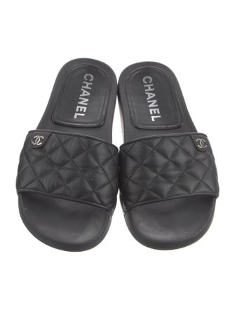 Chanel Interlocking CC Logo Leather Slides
