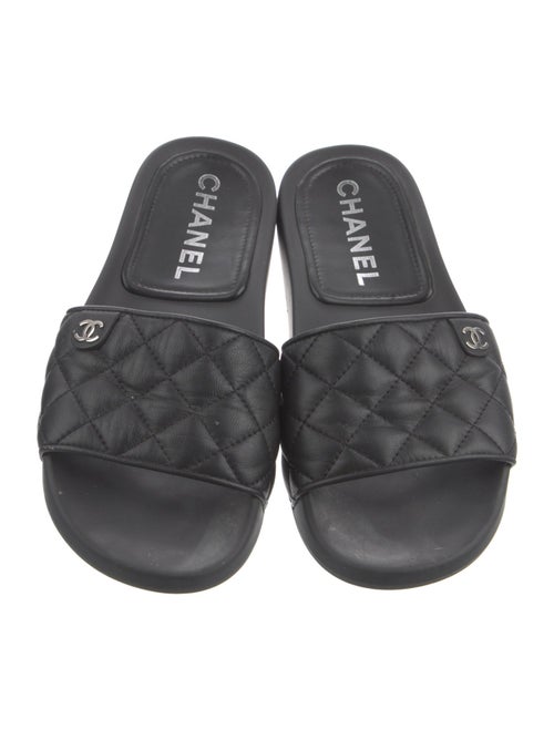 Chanel Interlocking CC Logo Leather Slides