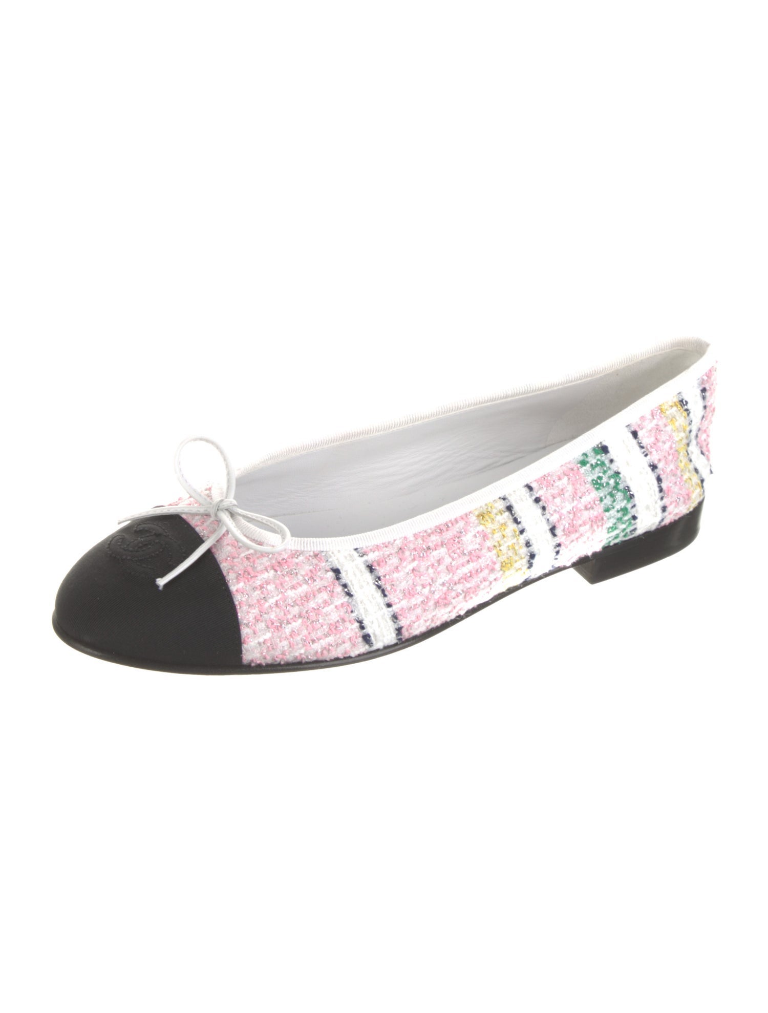 Chanel Interlocking CC Logo Tweed Ballet Flats
