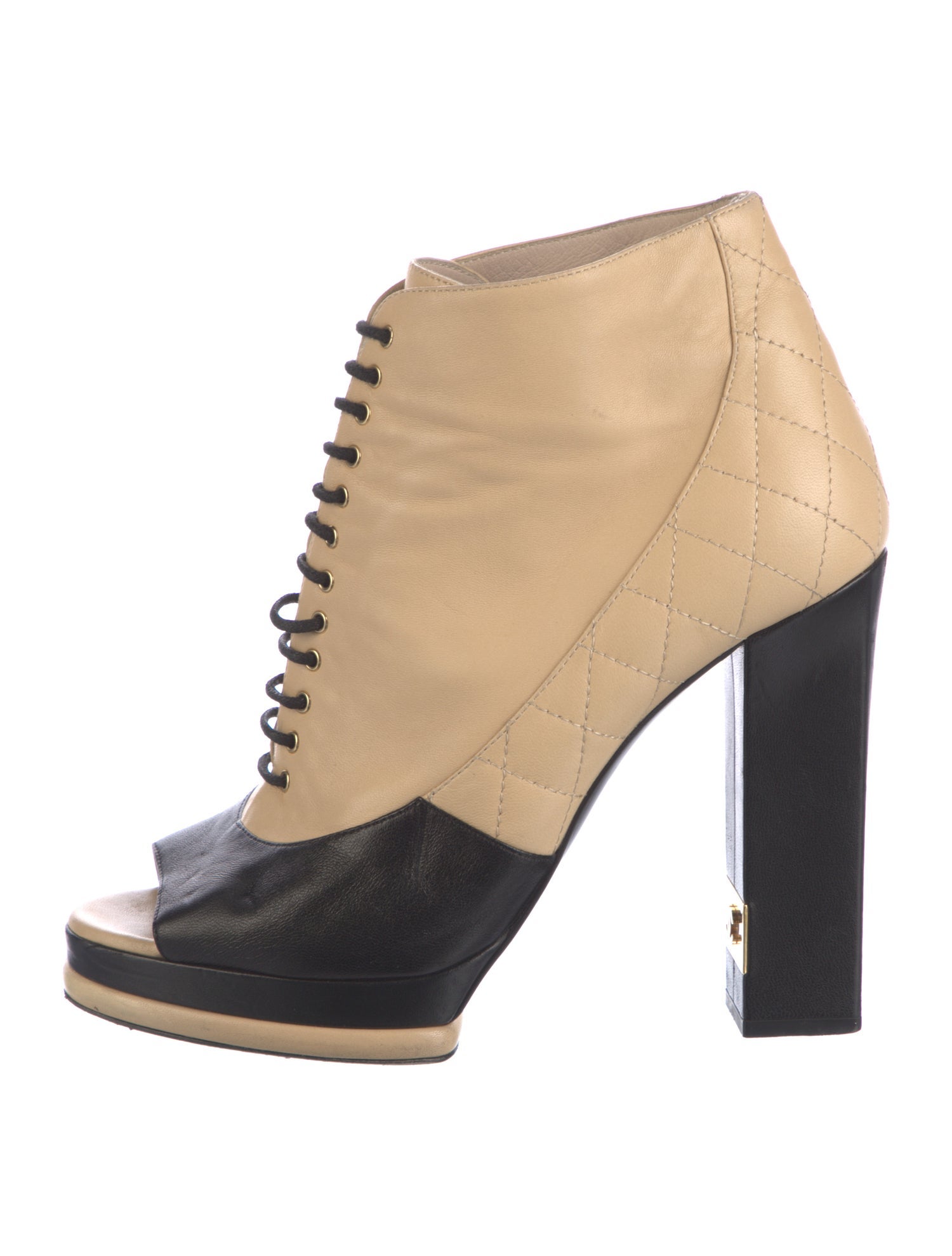 Chanel Interlocking CC Logo Leather Lace-Up Boots