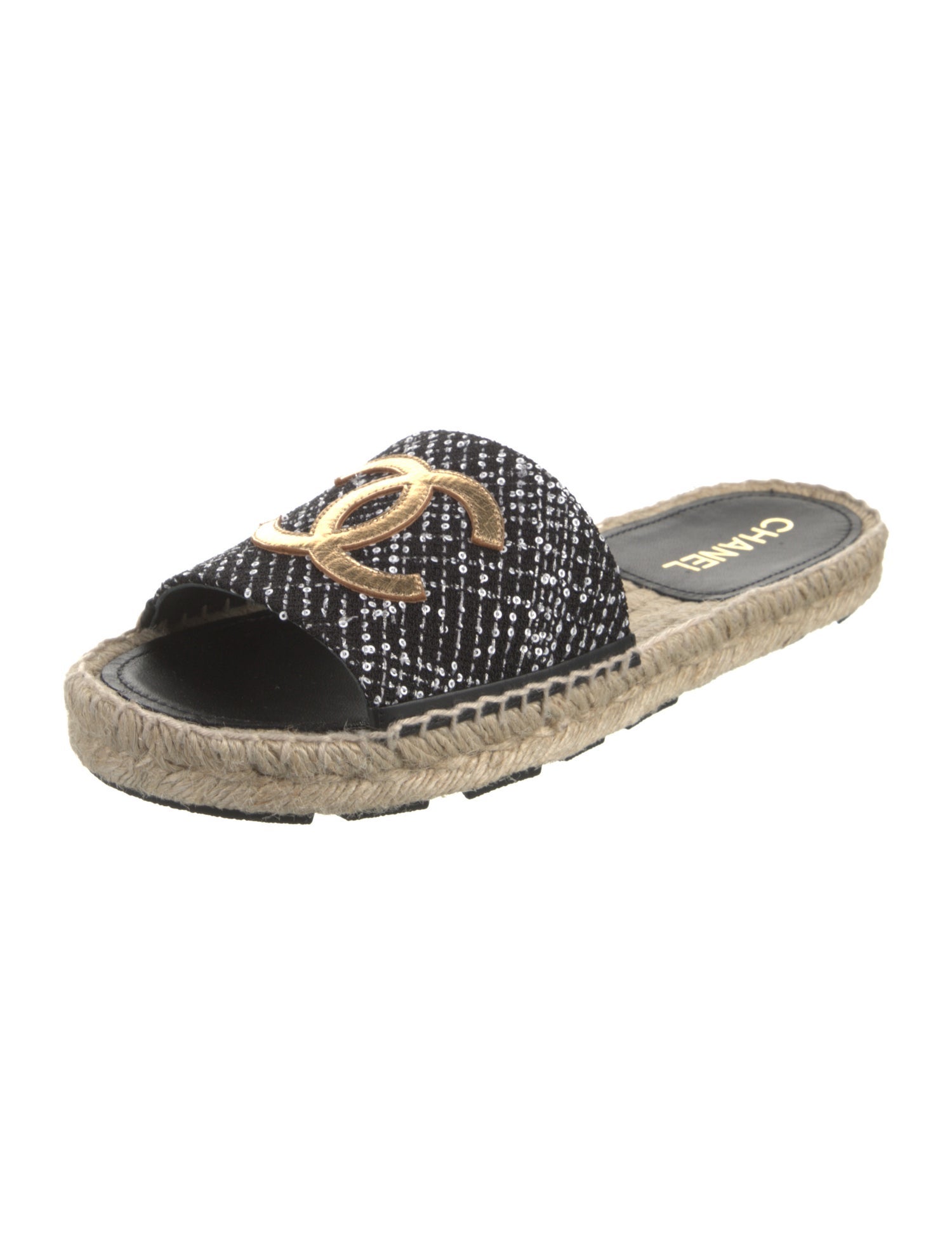 Chanel Interlocking CC Logo Tweed Espadrilles