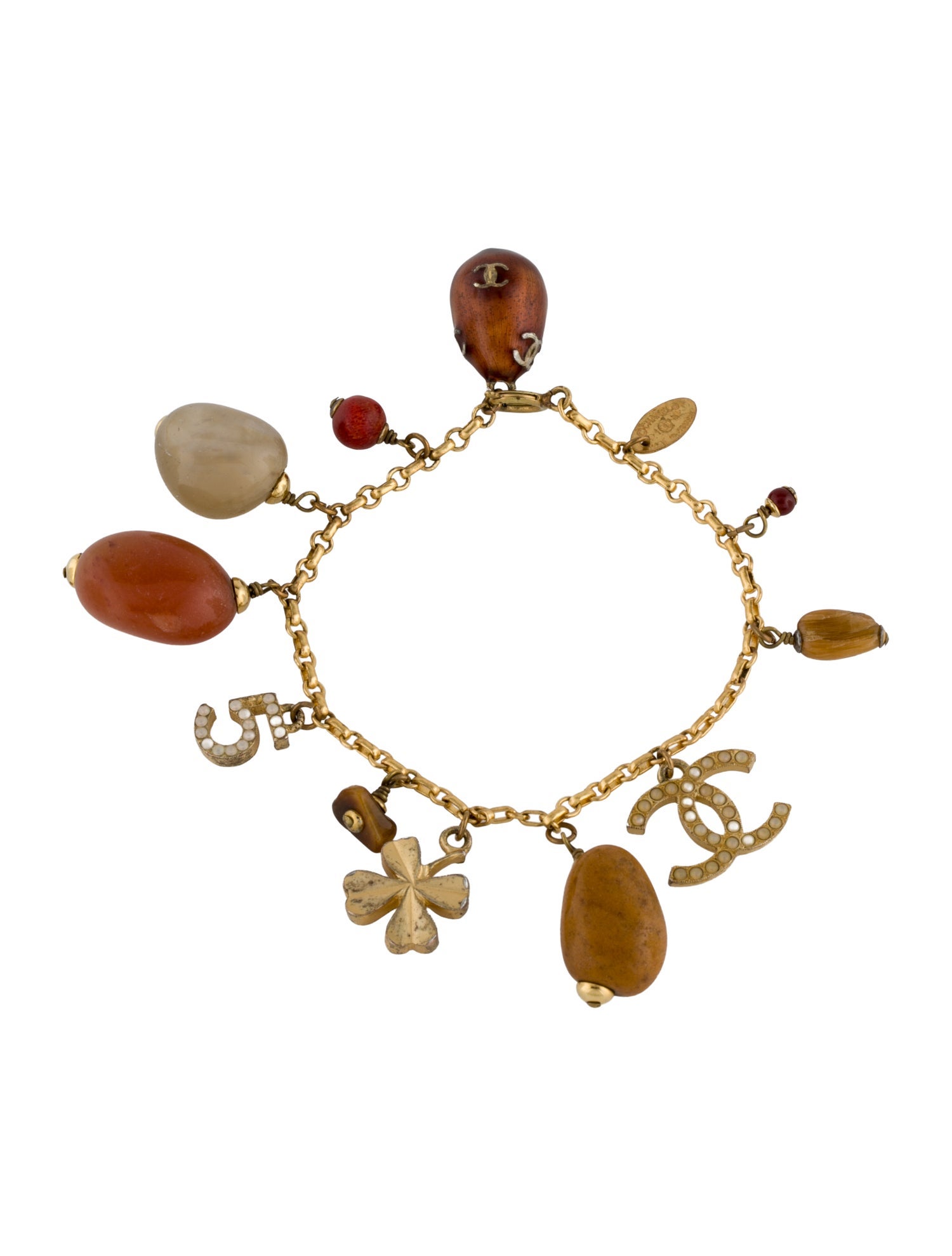 Chanel Vintage Strass, Coral & Enamel CC Charm Bracelet