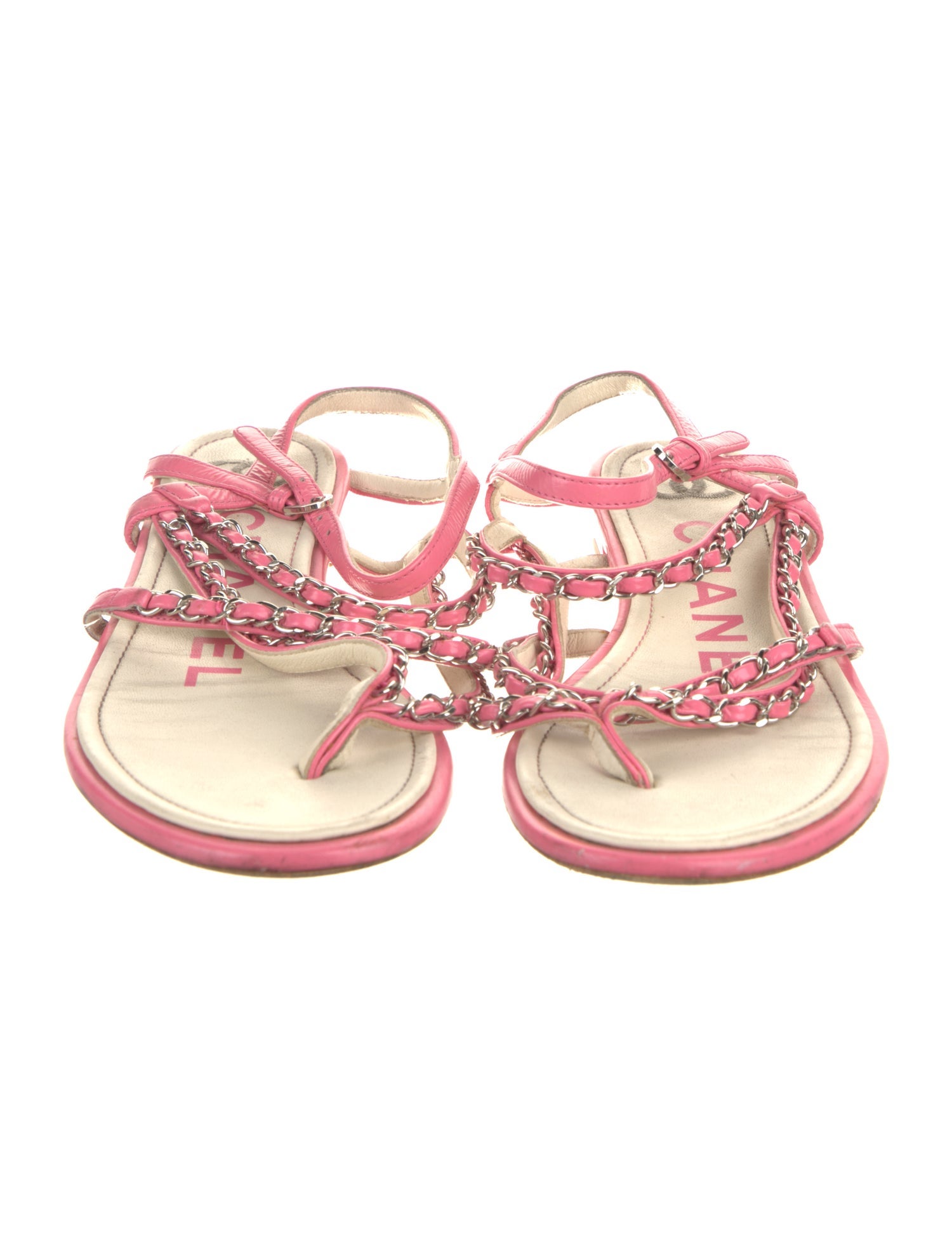 Chanel Interlocking CC Logo Leather T-Strap Sandals