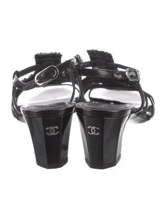 Chanel Interlocking CC Logo Patent Leather T-Strap Sandals