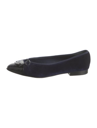 Chanel Interlocking CC Logo Velvet Flats