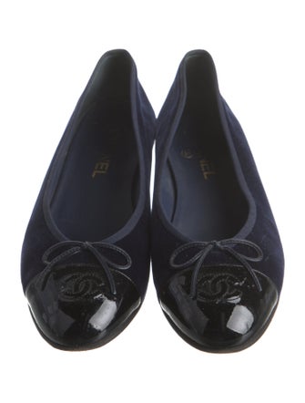 Chanel Interlocking CC Logo Velvet Flats