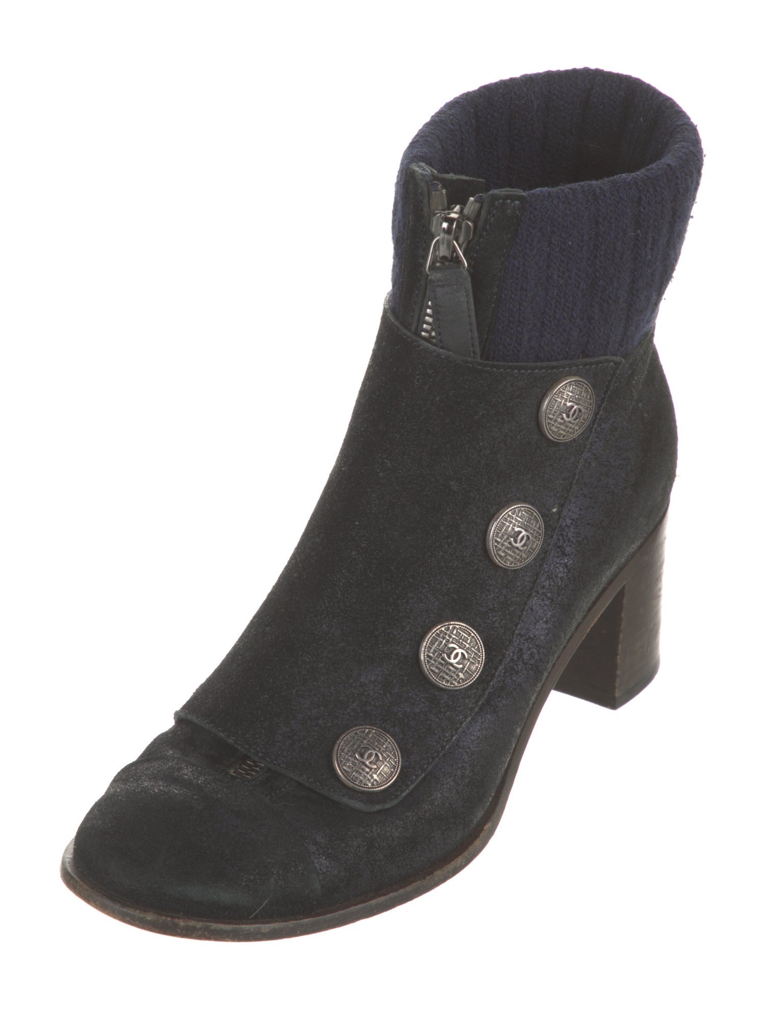 Chanel Interlocking CC Logo Suede Boots