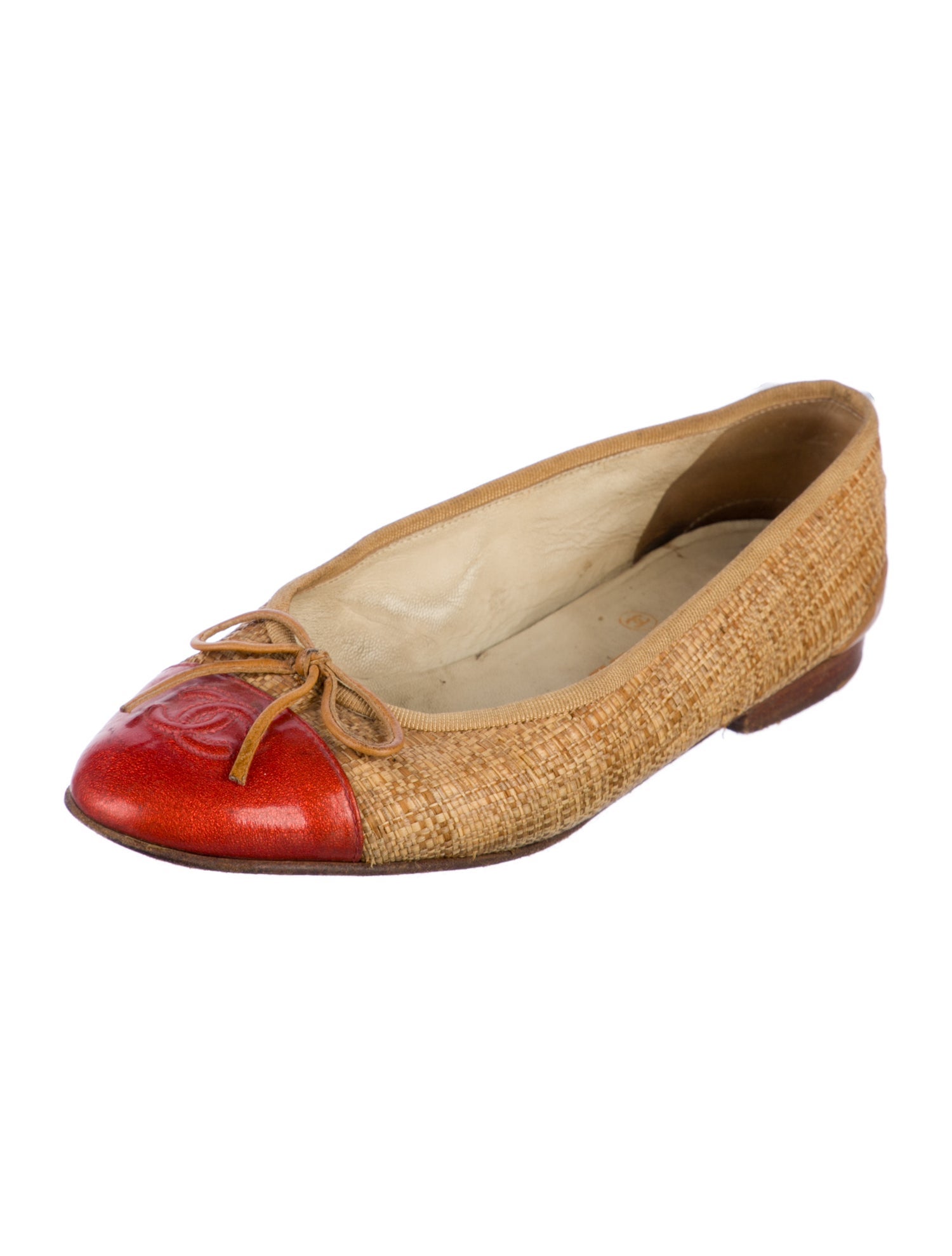 Chanel Interlocking CC Logo Straw Ballet Flats