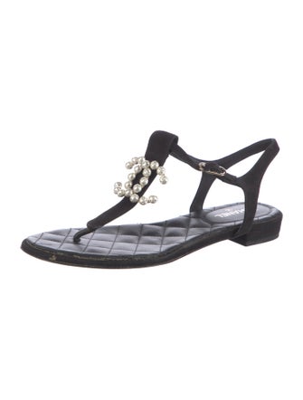 Chanel Interlocking CC Logo Suede T-Strap Sandals