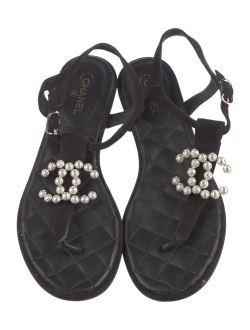 Chanel Interlocking CC Logo Suede T-Strap Sandals