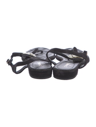 Chanel Interlocking CC Logo Suede T-Strap Sandals