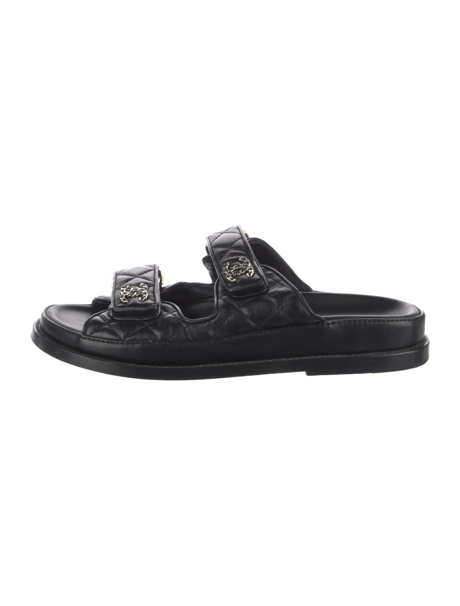 Chanel Interlocking CC Logo Leather Slides