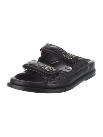 Chanel Interlocking CC Logo Leather Slides