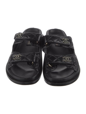 Chanel Interlocking CC Logo Leather Slides