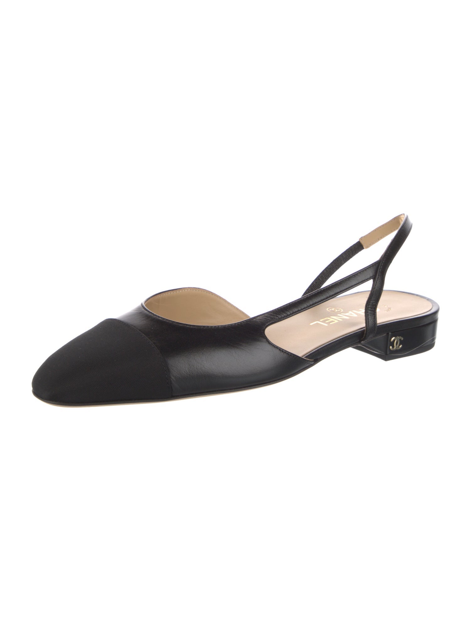 Chanel Interlocking CC Logo Leather Slingback Flats