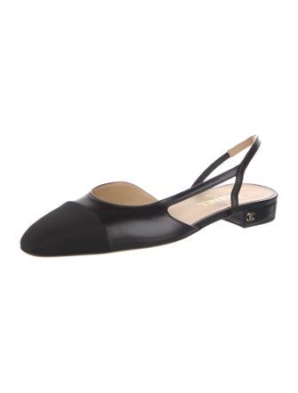 Chanel Interlocking CC Logo Leather Slingback Flats