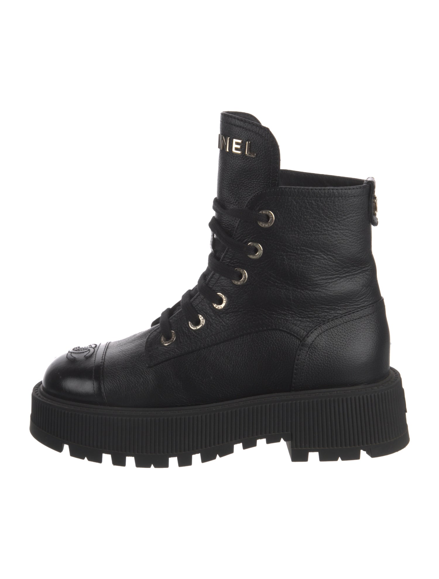 Chanel Interlocking CC Logo Leather Combat Boots