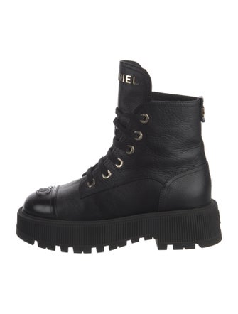 Chanel Interlocking CC Logo Leather Combat Boots