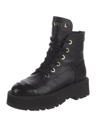Chanel Interlocking CC Logo Leather Combat Boots