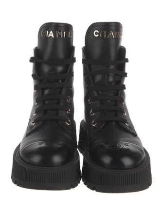 Chanel Interlocking CC Logo Leather Combat Boots