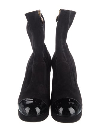 Chanel Interlocking CC Logo Suede Boots