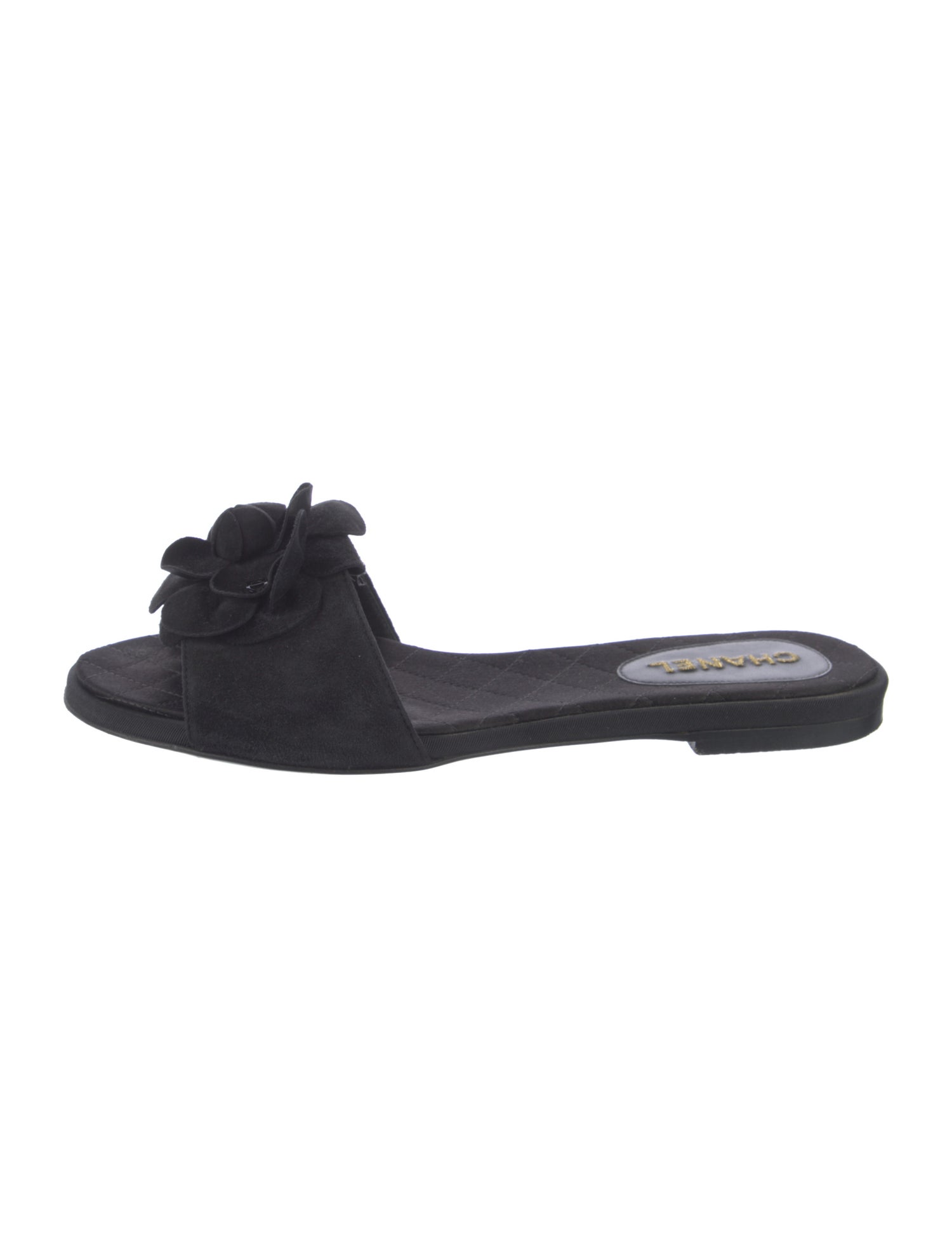 Chanel Interlocking CC Logo Suede Slides