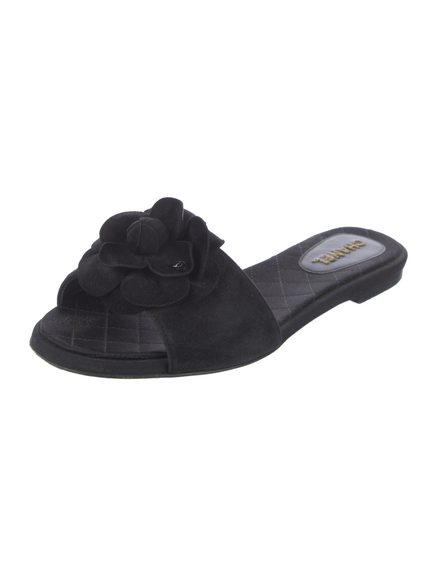 Chanel Interlocking CC Logo Suede Slides