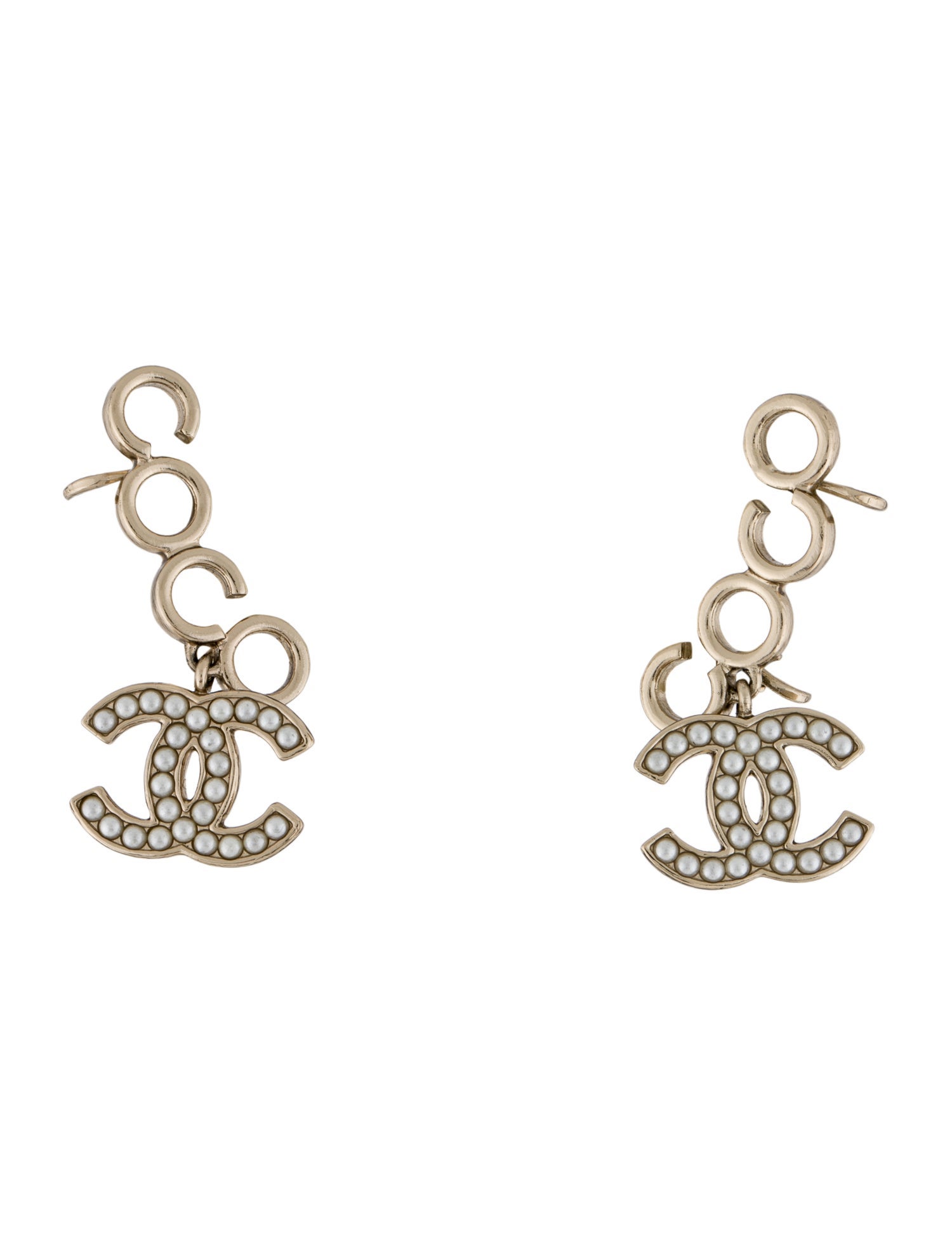 Chanel 2021 Faux Pearl CC 'COCO' Clip-On Ear Climber Earrings