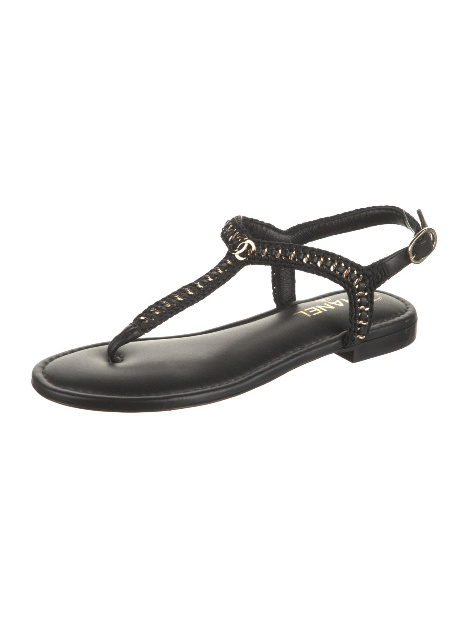 Chanel Interlocking CC Logo Lambskin T-Strap Sandals