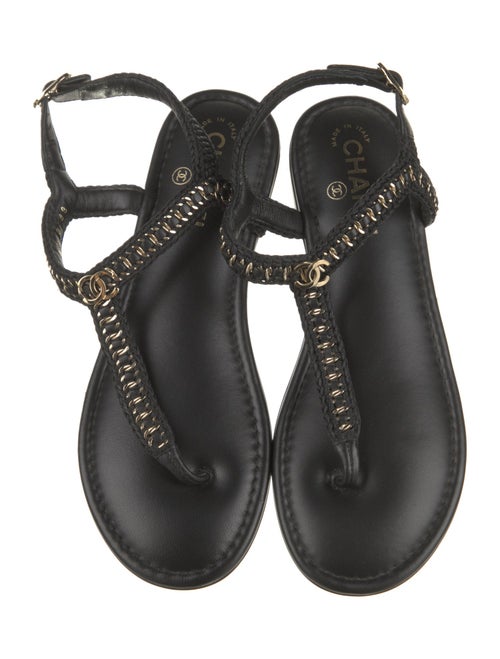 Chanel Interlocking CC Logo Lambskin T-Strap Sandals