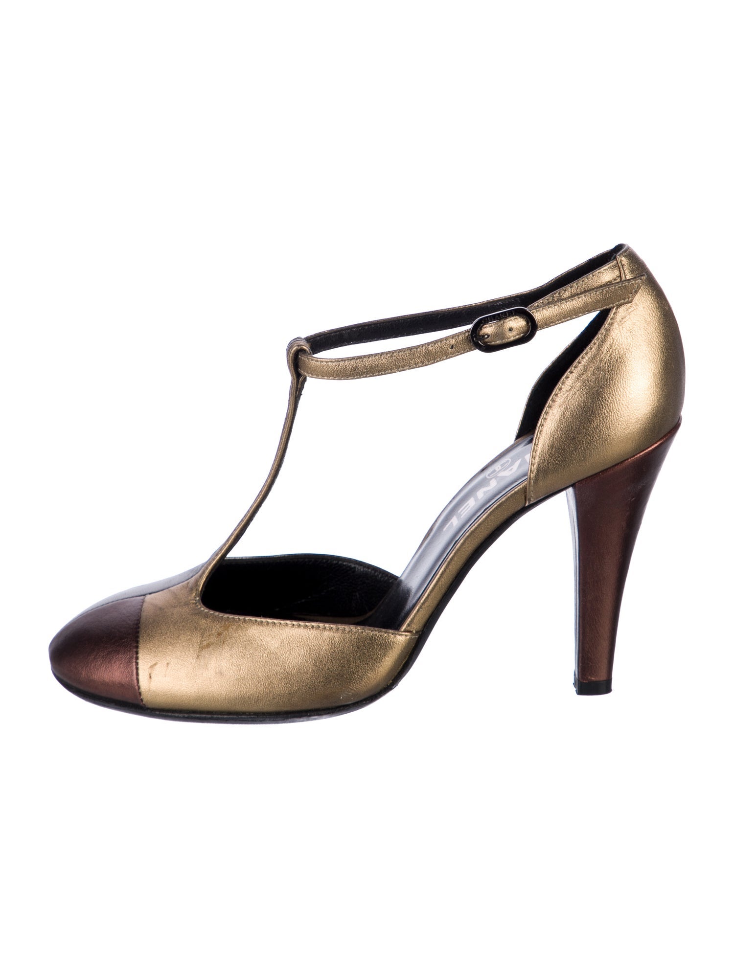 Chanel Vintage Interlocking CC Logo T-Strap Pumps