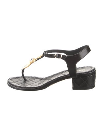 Chanel Interlocking CC Logo Leather T-Strap Sandals
