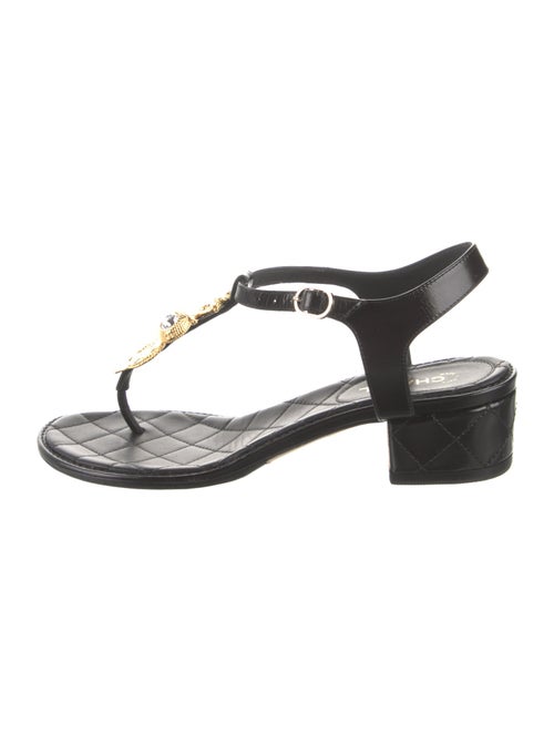 Chanel Interlocking CC Logo Leather T-Strap Sandals