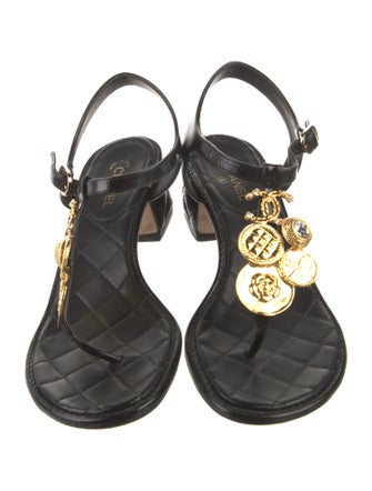 Chanel Interlocking CC Logo Leather T-Strap Sandals
