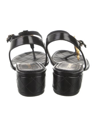 Chanel Interlocking CC Logo Leather T-Strap Sandals