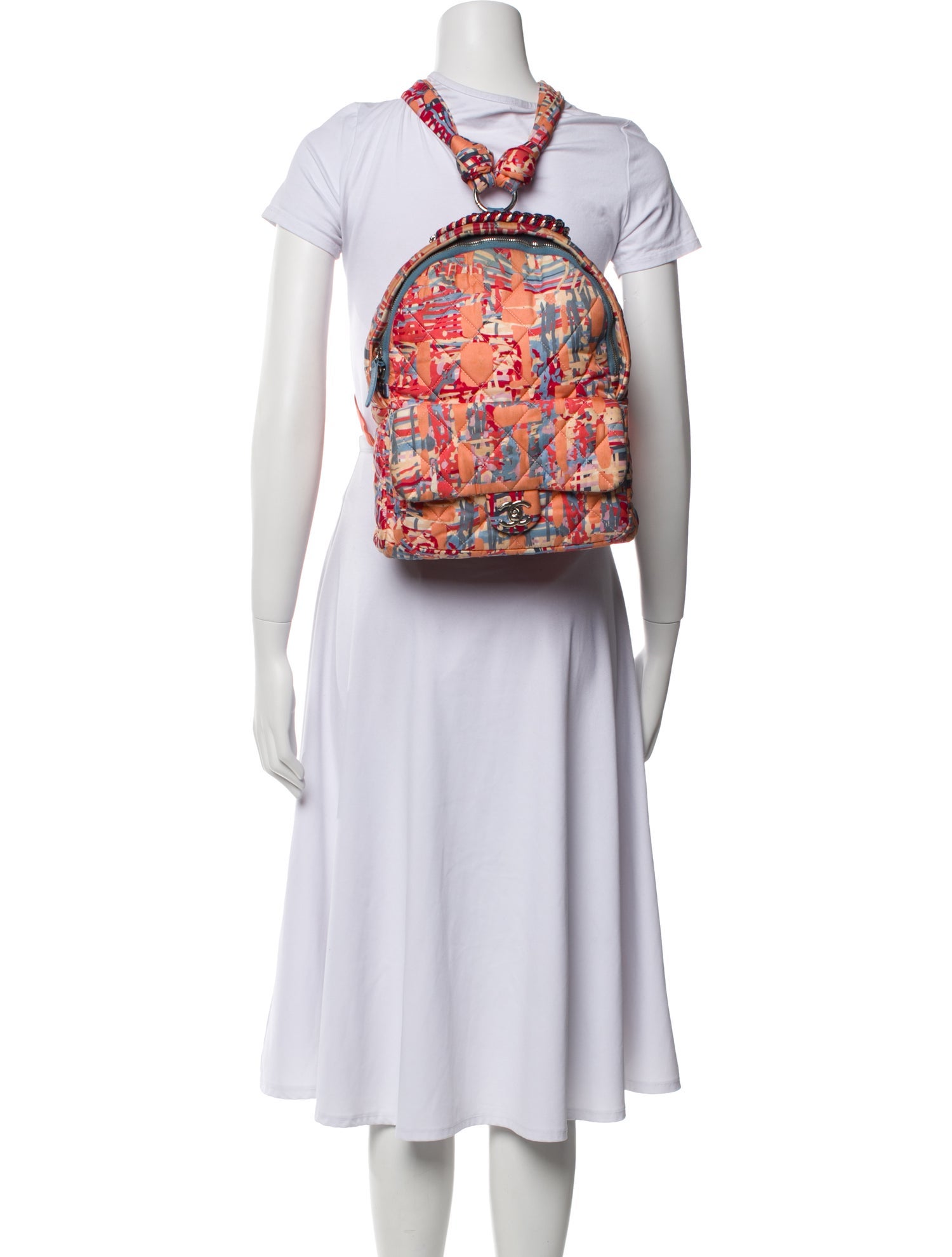 Chanel Multicolor Quilted Fabric Foulard Backpack, 2018 Chanel Foulard Fabric Quilted Printed Backpack Pink 1752295  main image 3