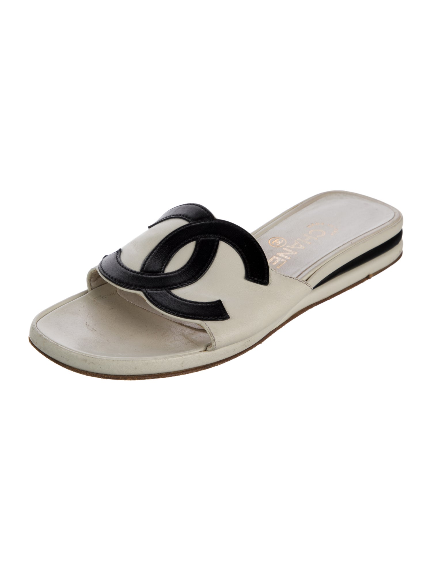 Chanel Interlocking CC Logo Leather Slides