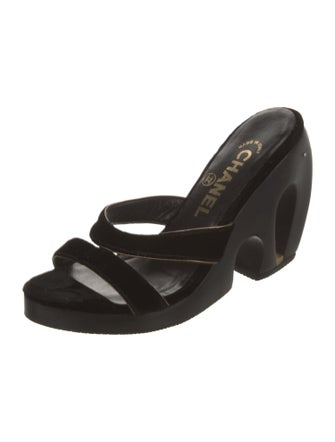 Chanel Interlocking CC Logo Velvet Slides