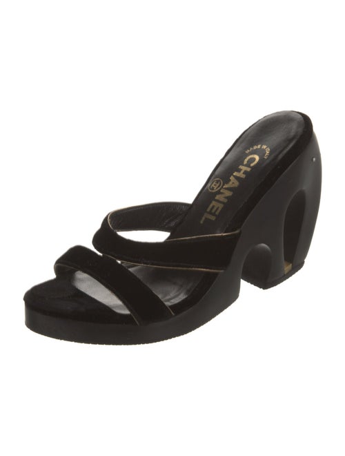 Chanel Interlocking CC Logo Velvet Slides