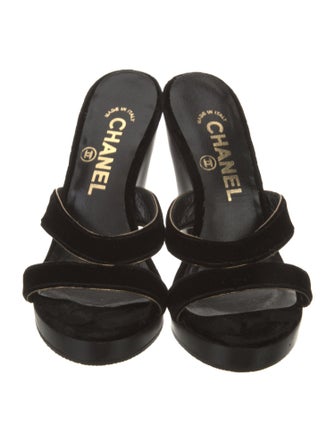 Chanel Interlocking CC Logo Velvet Slides