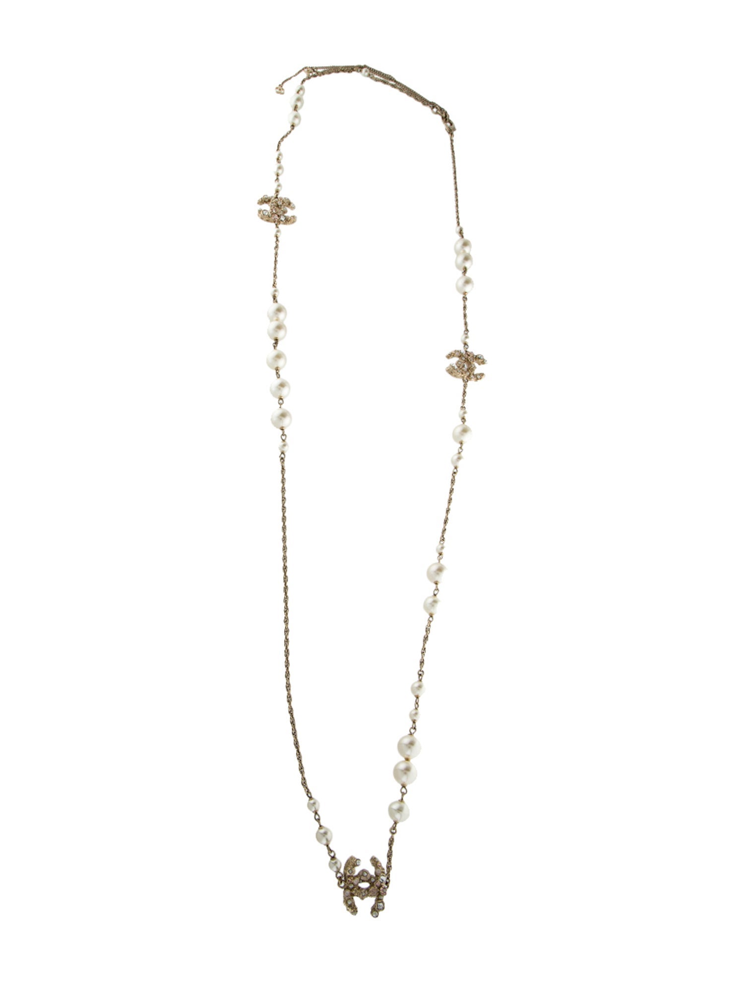 Chanel Faux Pearl, Strass, & Enamel CC Station Necklace