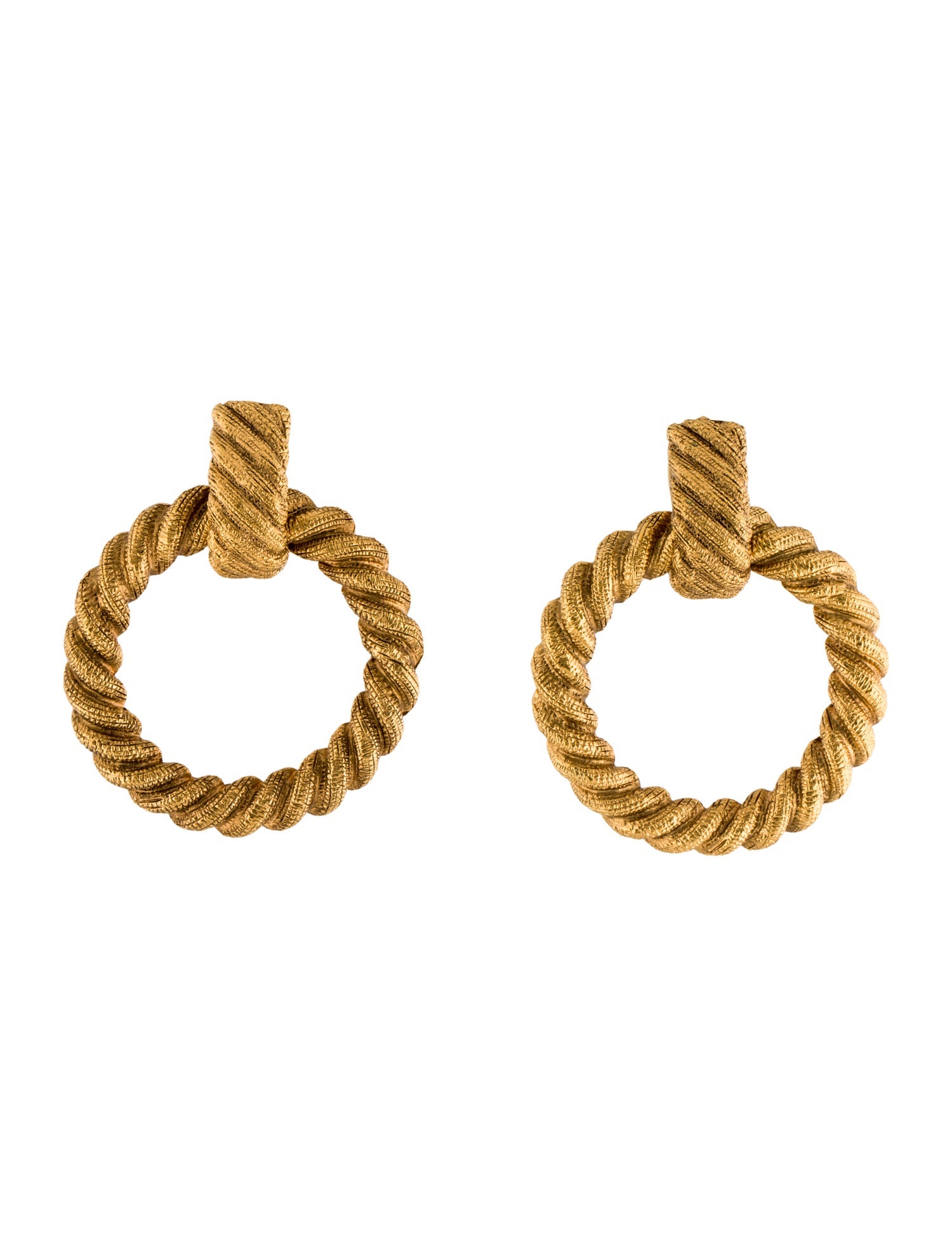 Chanel Vintage Textured Clip-On Hoop Earrings