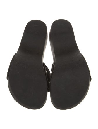 Chanel Interlocking CC Logo Suede Slides