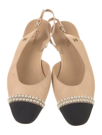 Chanel Interlocking CC Logo Lambskin Slingback Flats