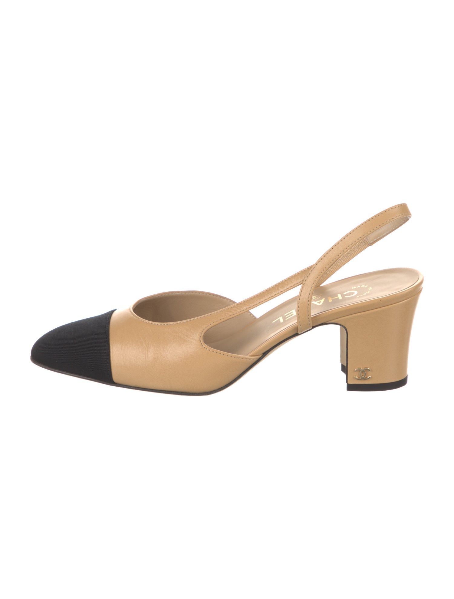 Chanel Interlocking CC Logo Leather Slingback Pumps