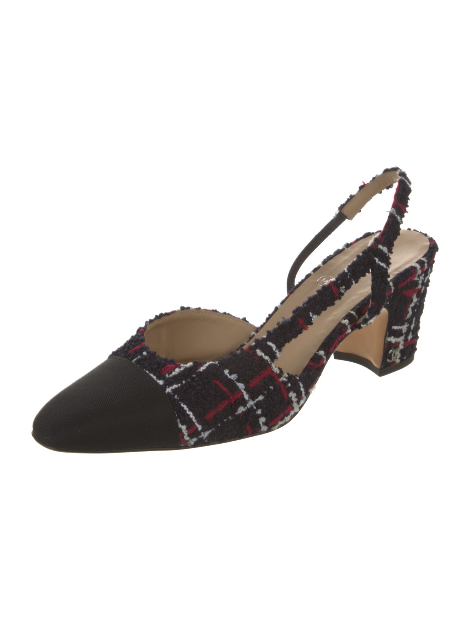 Chanel Interlocking CC Logo Tweed Slingback Pumps