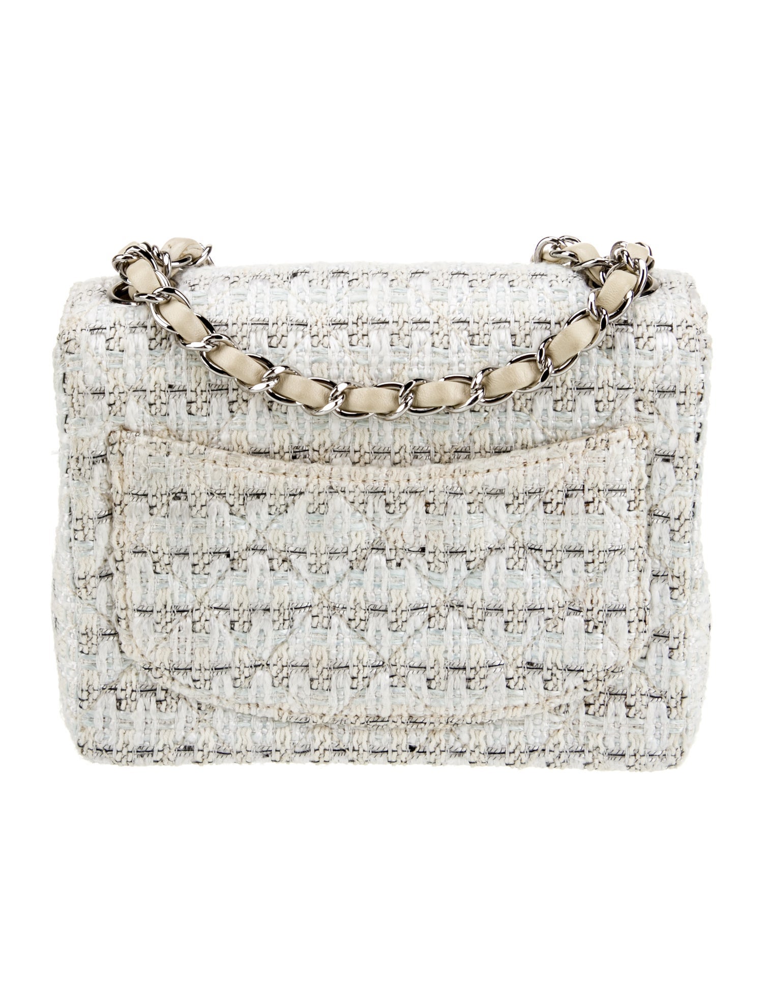 Chanel Classic Mini Square Tweed Flap Bag - White Shoulder Bags