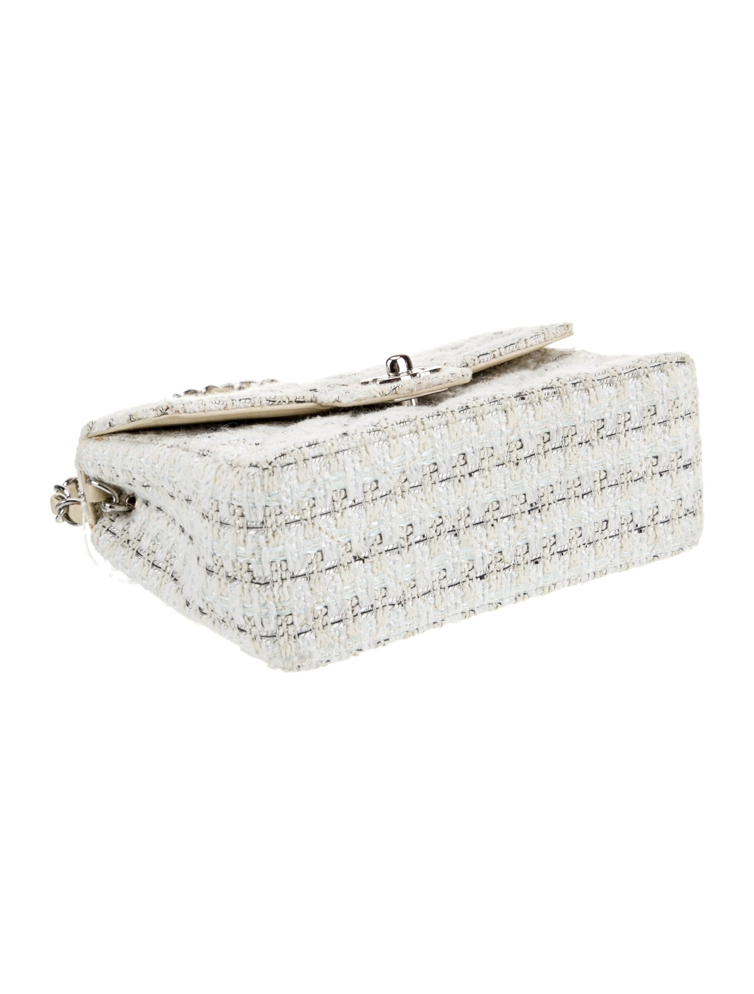 Chanel Classic Mini Square Tweed Flap Bag - White Shoulder Bags